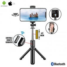 Bastão de Selfie sem Fio Bluetooth Retrátil 360° Tripé com Controle Remoto S03 Preto